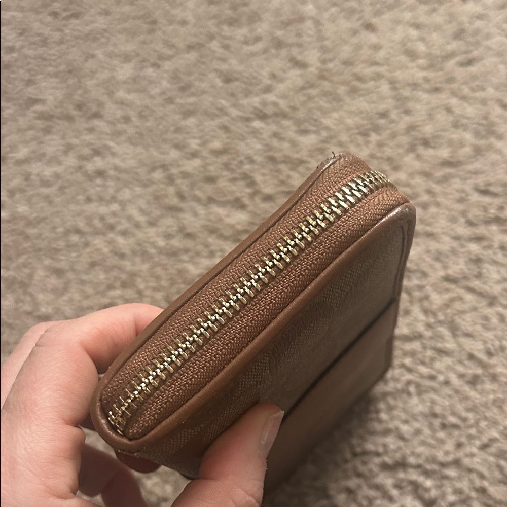 Coach Signature Brown and Tan Zip Wallet - Picture 5 of 8